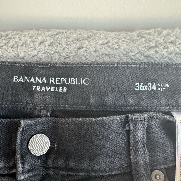 Banana Republic Jeans Mens 36x33 Black Slim Fit Traveler Denim Straight Leg‎ - Picture 3 of 11